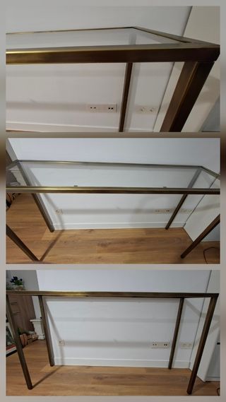 Consola de hierro y cristal dorada