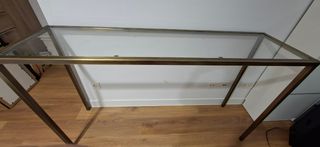 Consola de hierro y cristal dorada