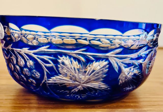 Bol cristal Azul Tallado Estilo Bohemia Vintage