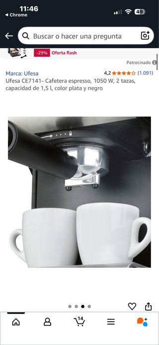 Cafetera expreso DUETTO CREME Ufesa CE7141