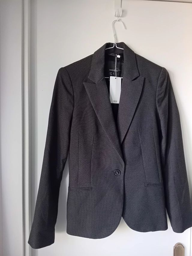 Blazer Mango Gris Elegante Mujer