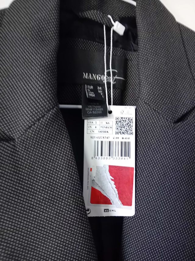 Blazer Mango Gris Elegante Mujer