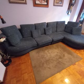 Sofá 4 plazas con chaiselongue azul