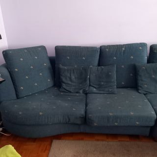 Sofá 4 plazas con chaiselongue azul