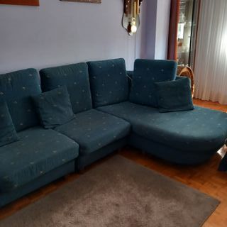 Sofá 4 plazas con chaiselongue azul