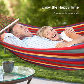 Hamaca de Tela Multicolor con Travesaños de Madera