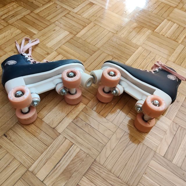 Patines negros con cordones rosas, oxelo dectahlon