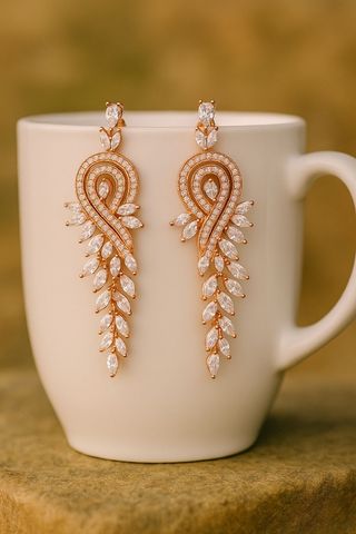 Pendientes novia en oro rosa con circonitas blanca