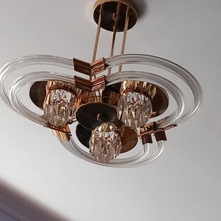 Lámpara de techo dorada , cristal y metacrilato