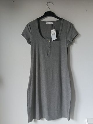 Abito corto Mango grigio a coste con bottoni