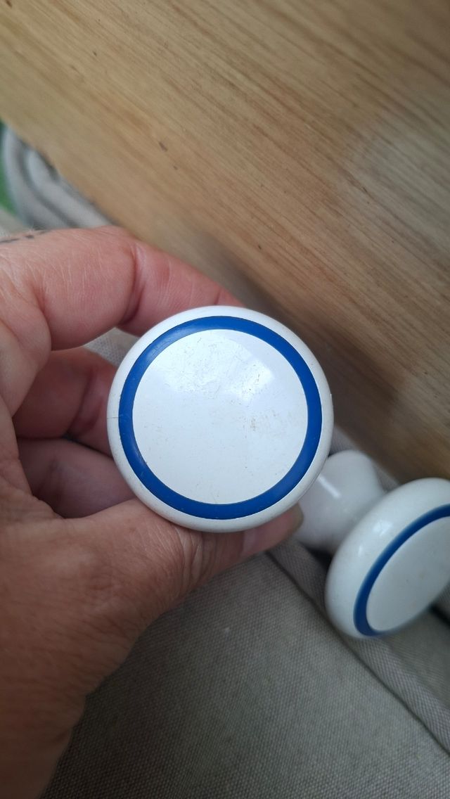 2 pomelli retrò vintage blu bianchi