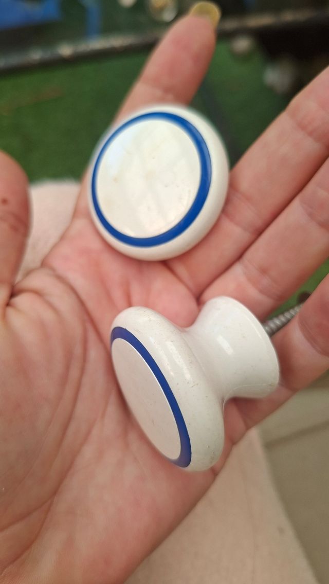 2 pomelli retrò vintage blu bianchi