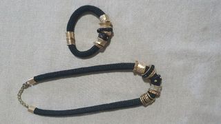 Conjunto Colgante y Pulsera Negro y Dorado