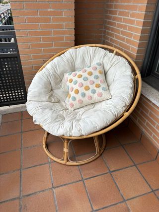 Sillón Papasan Ratán Beige y Multicolor