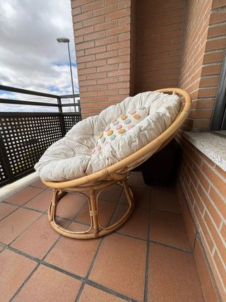 Sillón Papasan Ratán Beige y Multicolor