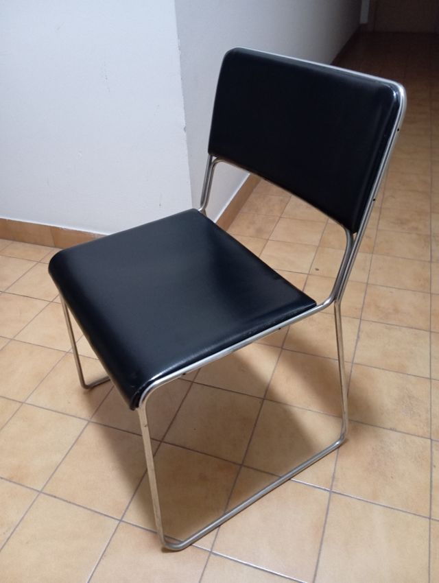 Silla Vintage Acero y Piel Negra