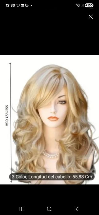 Peluca rubia larga 55cm, 3 colores..