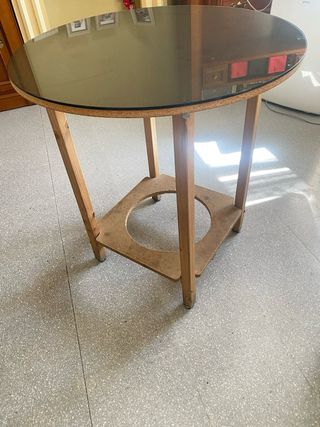 Mesa camilla redonda cristal y madera