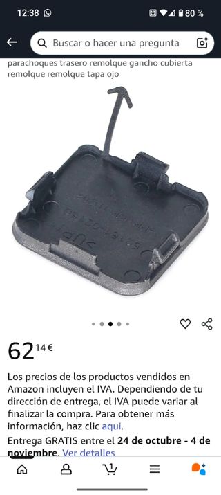 Tapa gancho remolque trasero Toyota