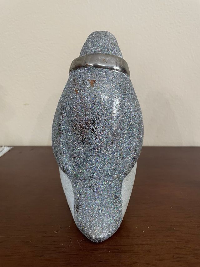 Pinguino Decorativo brillantinato Argento e Bianco