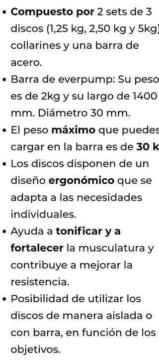 Barra con discos Everpump 30kg.