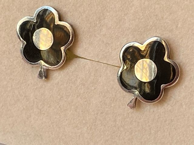 Pendientes Plata Flores negros y Plateados