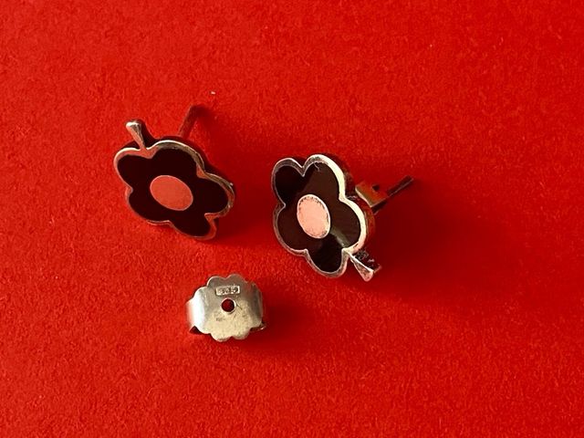 Pendientes Plata Flores negros y Plateados