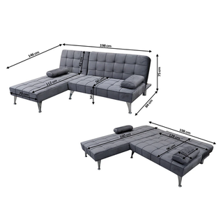 Sofá Cama Chaise Longue Gris Terciopelo