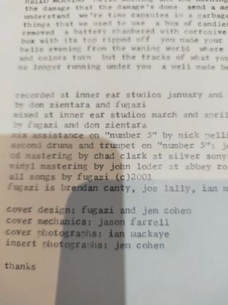 Vinilo 7 Fugazi: Furniture. Transparente. 2001.