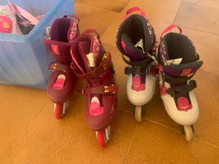 2 pares patines niña 7-9 años + rodilleras