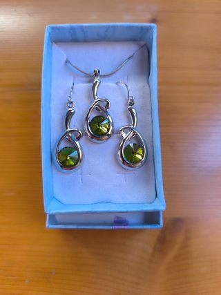 Conjunto Pendientes y Colgante Verde Plata