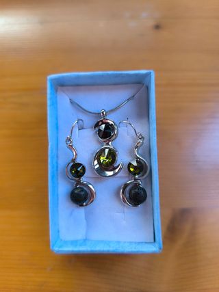 Conjunto Pendientes y Colgante Plata y Verde
