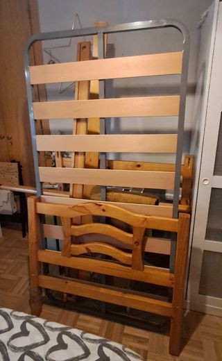Estructura de cama de madera y somier 90x180 cm