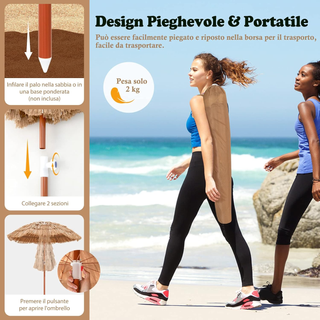 Ombrellone da Spiaggia 155 cm, Ombrelloe di Paglia