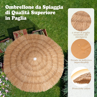 Ombrellone da Spiaggia 155 cm, Ombrelloe di Paglia