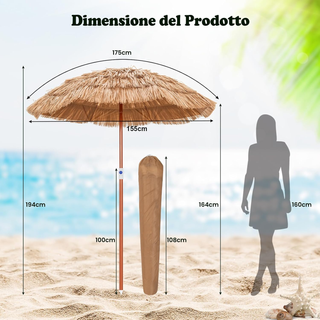 Ombrellone da Spiaggia 155 cm, Ombrelloe di Paglia