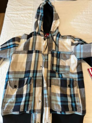 Abrigo Quiksilver Cuadros Beige y Azul