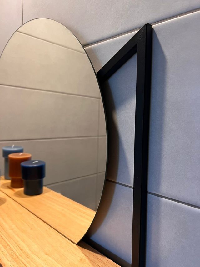 Espejo de baño redondo madera y metal