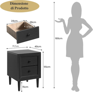 Comodino 40 x 39,5 x 55cm con 2 Cassetti, Tavolino