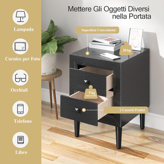 Comodino 40 x 39,5 x 55cm con 2 Cassetti, Tavolino