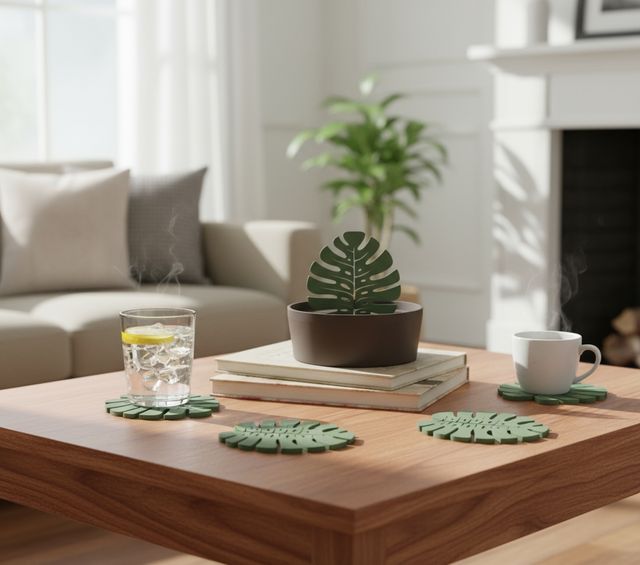 Set 7 Posavasos Monstera con Maceta 3D