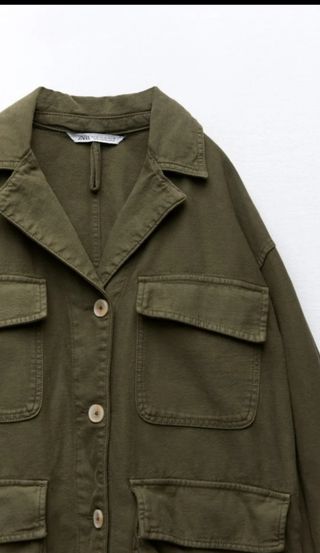 Cazadora Zara Bolsillos Verde Talla M.