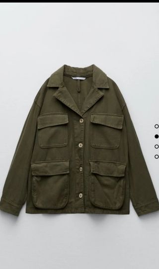 Cazadora Zara Bolsillos Verde Talla M.