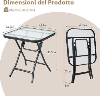 Tavolo Quadrato da Giardino, Tavolino Pieghevole e