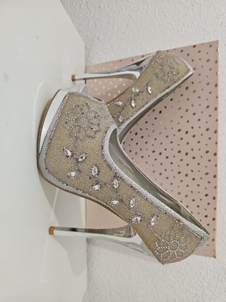 Zapatos de fiesta tacón con plataforma plateado