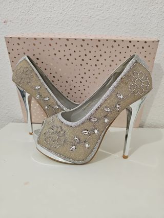 Zapatos de fiesta tacón con plataforma plateado
