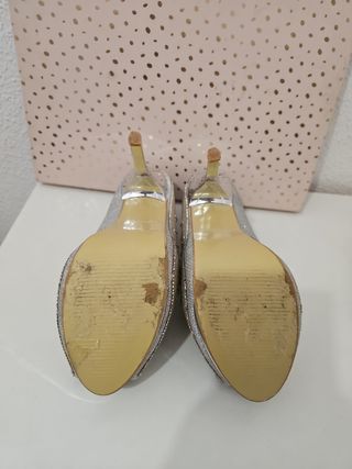 Zapatos de fiesta tacón con plataforma plateado
