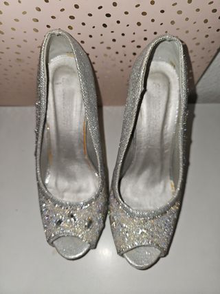 Zapatos de fiesta tacón con plataforma plateado