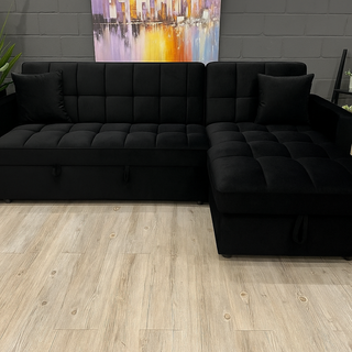 Sofá Chaise Longue Negro Terciopelo