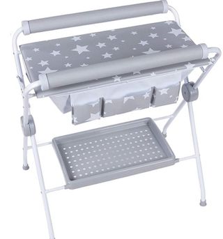 Bañera y cambiador bebé estrellas gris.